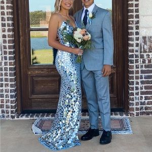 Sherri Hill Blue mirrored embellished prom dress Size 0